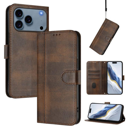 Line Splicing Buckle Retro Leather Phone Case