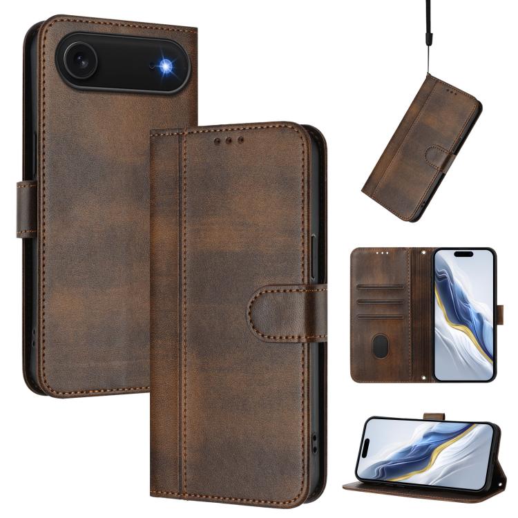 Line Splicing Buckle Retro Leather Phone Case