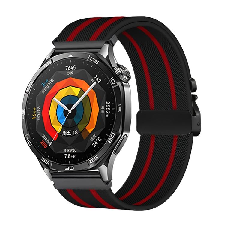 Parachute Buckle Stripe Nylon Elastic Braided Watch Band, 22mm