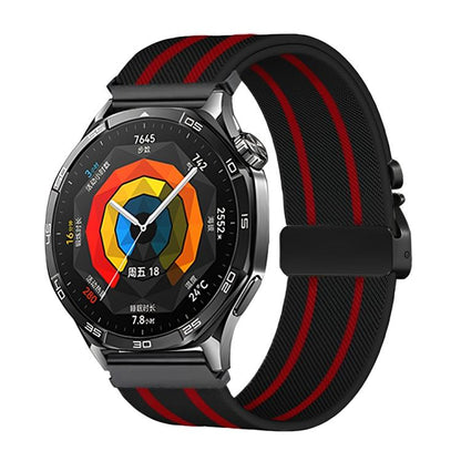 Parachute Buckle Stripe Nylon Elastic Braided Watch Band, 22mm