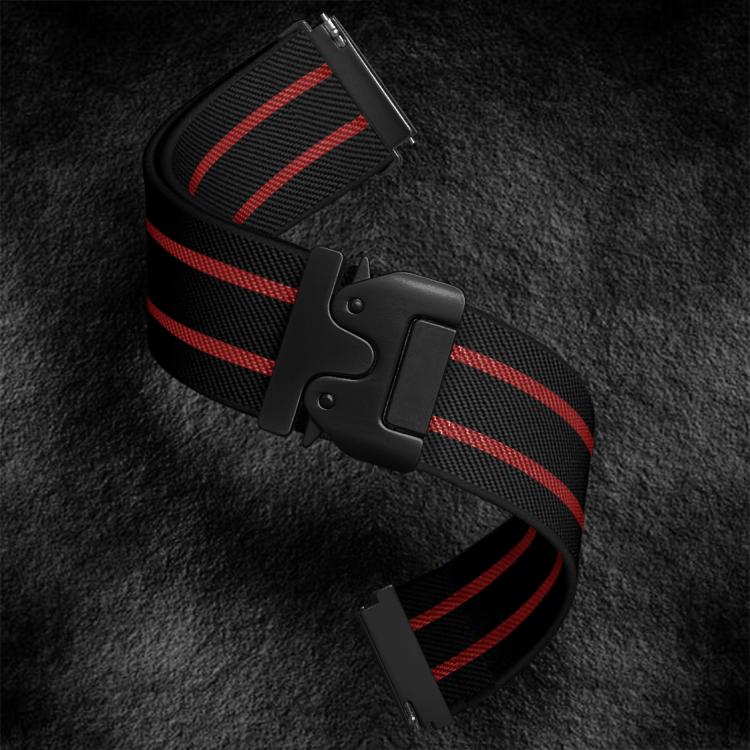 Parachute Buckle Stripe Nylon Elastic Braided Watch Band, 22mm