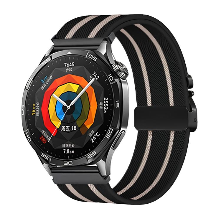 Parachute Buckle Stripe Nylon Elastic Braided Watch Band, 22mm