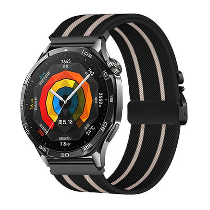 Parachute Buckle Stripe Nylon Elastic Braided Watch Band, 22mm