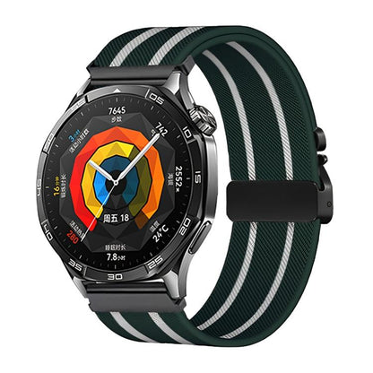 Parachute Buckle Stripe Nylon Elastic Braided Watch Band, 22mm
