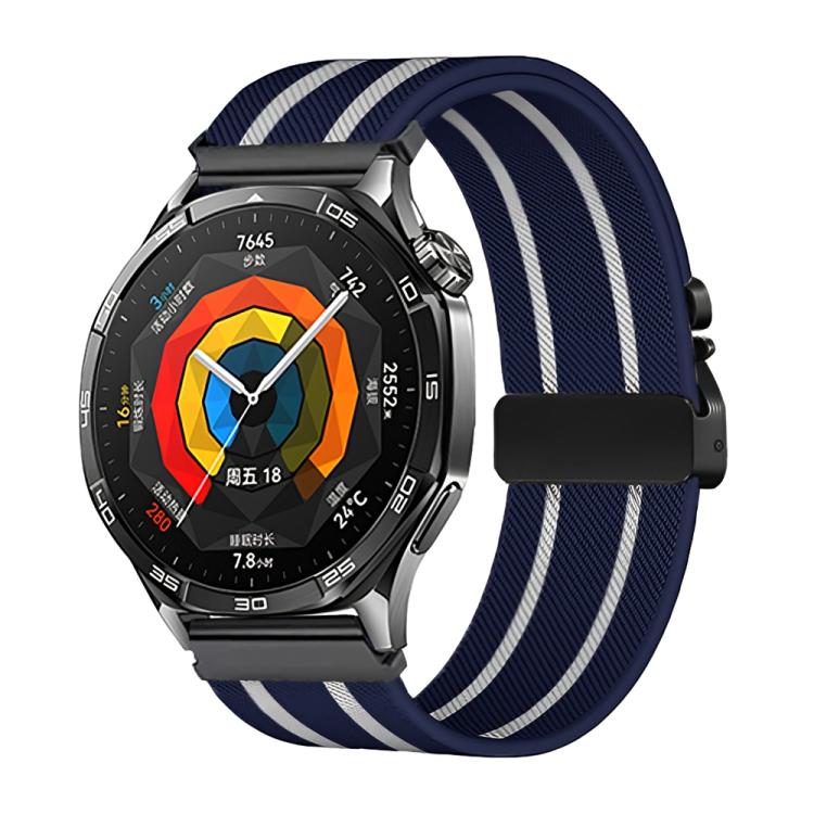 Parachute Buckle Stripe Nylon Elastic Braided Watch Band, 22mm