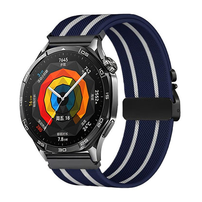 Parachute Buckle Stripe Nylon Elastic Braided Watch Band, 22mm