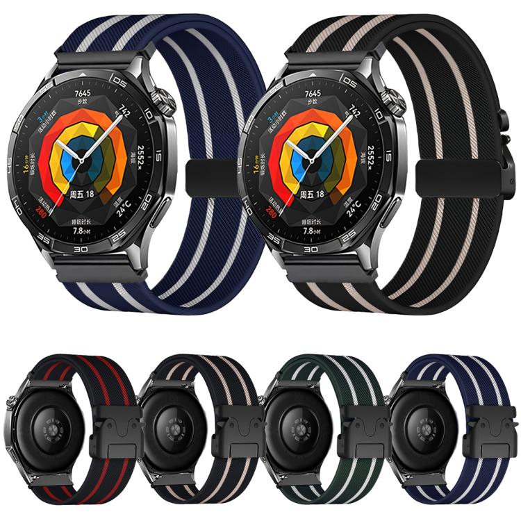 Parachute Buckle Stripe Nylon Elastic Braided Watch Band, 22mm