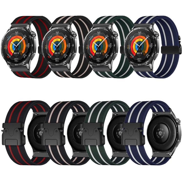 Parachute Buckle Stripe Nylon Elastic Braided Watch Band, 22mm
