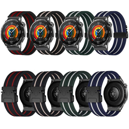 Parachute Buckle Stripe Nylon Elastic Braided Watch Band, 22mm