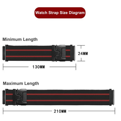 Parachute Buckle Stripe Nylon Elastic Braided Watch Band, 22mm