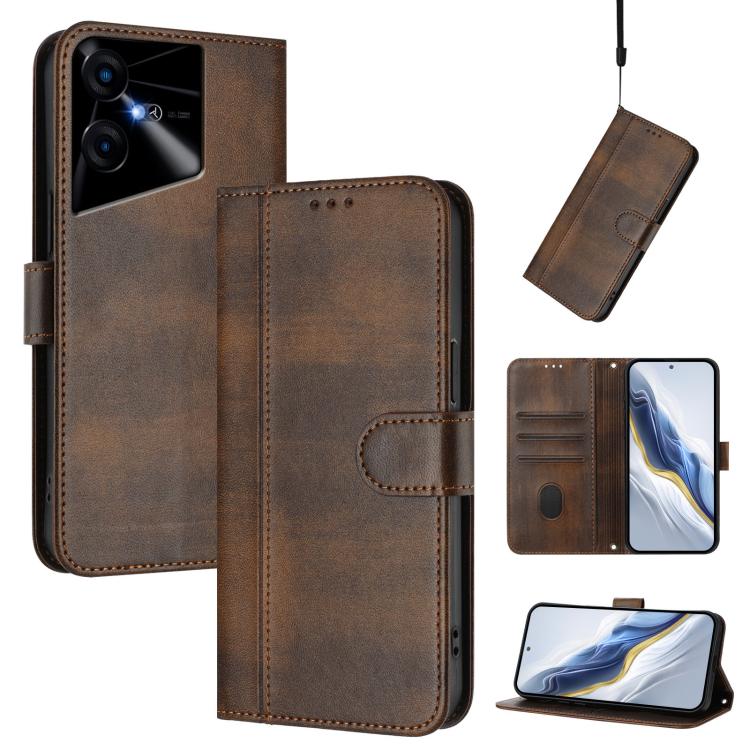 Line Splicing Buckle Retro Leather Phone Case, For Tecno Spark 20 Pro+ 4G, For Tecno Pova 5 Pro 5G, For Tecno Pova Neo 3, For Tecno Pova 5, For Tecno Camon 20 Premier 5G, For Tecno Camon 20 Pro 5G, For Tecno Camon 20 / 20 Pro 4G, For Tecno Spark 10 5G ...