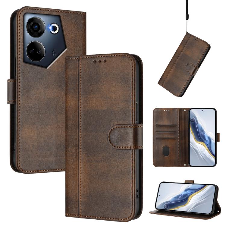 Line Splicing Buckle Retro Leather Phone Case, For Tecno Spark 20 Pro+ 4G, For Tecno Pova 5 Pro 5G, For Tecno Pova Neo 3, For Tecno Pova 5, For Tecno Camon 20 Premier 5G, For Tecno Camon 20 Pro 5G, For Tecno Camon 20 / 20 Pro 4G, For Tecno Spark 10 5G ...