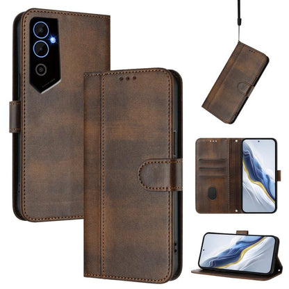 Line Splicing Buckle Retro Leather Phone Case, For Tecno Pova 4, For Tecno Pova Neo 2, For Tecno Spark Go 2022 / 8C / 9, For Tecno Spark 9 Pro / 9T, For Tecno Pova 3, For Tecno Pop 5, For Tecno Spark 7P, For Tecno Spark 7 / 7T