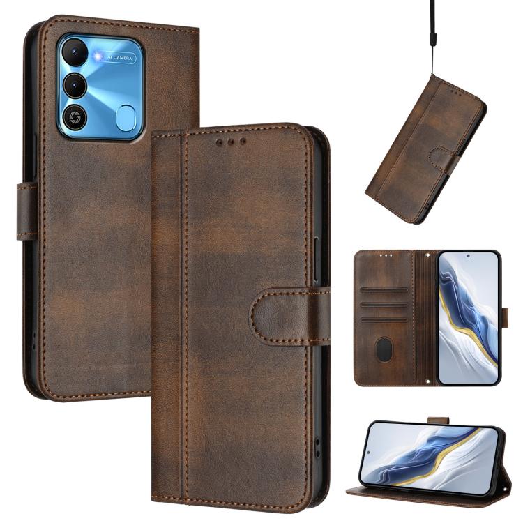 Line Splicing Buckle Retro Leather Phone Case, For Tecno Pova 4, For Tecno Pova Neo 2, For Tecno Spark Go 2022 / 8C / 9, For Tecno Spark 9 Pro / 9T, For Tecno Pova 3, For Tecno Pop 5, For Tecno Spark 7P, For Tecno Spark 7 / 7T