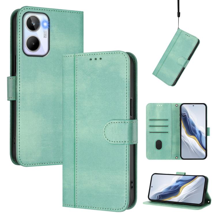 Line Splicing Buckle Retro Leather Phone Case, For Realme 11 5G Global / C67 5G India, For Realme 11 4G Global, For Realme GT5 240W / GT5, For Realme Narzo 60 Pro Global, For Realme C65 4G Global, For Realme C55 4G Global / Narzo N55                   ...
