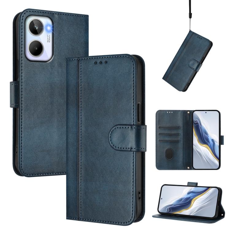 Line Splicing Buckle Retro Leather Phone Case, For Realme 11 5G Global / C67 5G India, For Realme 11 4G Global, For Realme GT5 240W / GT5, For Realme Narzo 60 Pro Global, For Realme C65 4G Global, For Realme C55 4G Global / Narzo N55                   ...