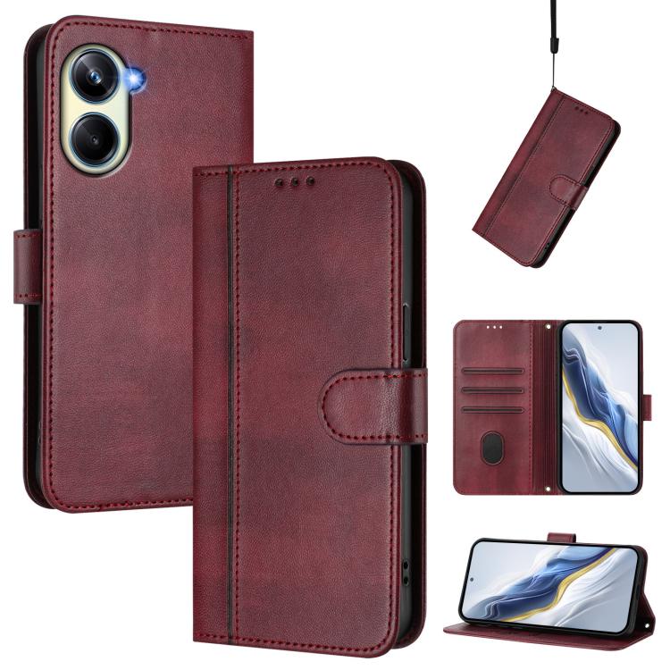 Line Splicing Buckle Retro Leather Phone Case, For Realme 11 5G Global / C67 5G India, For Realme 11 4G Global, For Realme GT5 240W / GT5, For Realme Narzo 60 Pro Global, For Realme C65 4G Global, For Realme C55 4G Global / Narzo N55                   ...