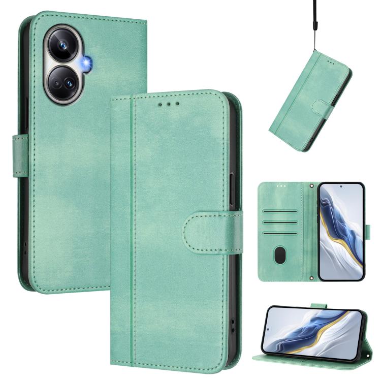 Line Splicing Buckle Retro Leather Phone Case, For Realme 11 5G Global / C67 5G India, For Realme 11 4G Global, For Realme GT5 240W / GT5, For Realme Narzo 60 Pro Global, For Realme C65 4G Global, For Realme C55 4G Global / Narzo N55                   ...