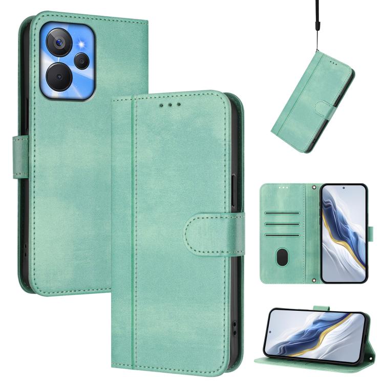 Line Splicing Buckle Retro Leather Phone Case, For Realme 11 5G Global / C67 5G India, For Realme 11 4G Global, For Realme GT5 240W / GT5, For Realme Narzo 60 Pro Global, For Realme C65 4G Global, For Realme C55 4G Global / Narzo N55                   ...