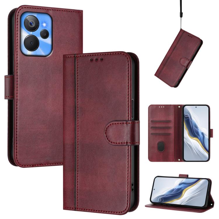 Line Splicing Buckle Retro Leather Phone Case, For Realme 11 5G Global / C67 5G India, For Realme 11 4G Global, For Realme GT5 240W / GT5, For Realme Narzo 60 Pro Global, For Realme C65 4G Global, For Realme C55 4G Global / Narzo N55                   ...