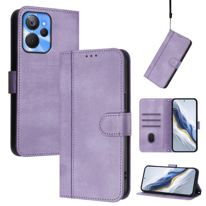 Line Splicing Buckle Retro Leather Phone Case, For Realme 11 5G Global / C67 5G India, For Realme 11 4G Global, For Realme GT5 240W / GT5, For Realme Narzo 60 Pro Global, For Realme C65 4G Global, For Realme C55 4G Global / Narzo N55                   ...