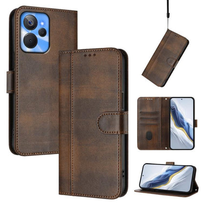 Line Splicing Buckle Retro Leather Phone Case, For Realme 11 5G Global / C67 5G India, For Realme 11 4G Global, For Realme GT5 240W / GT5, For Realme Narzo 60 Pro Global, For Realme C65 4G Global, For Realme C55 4G Global / Narzo N55                   ...