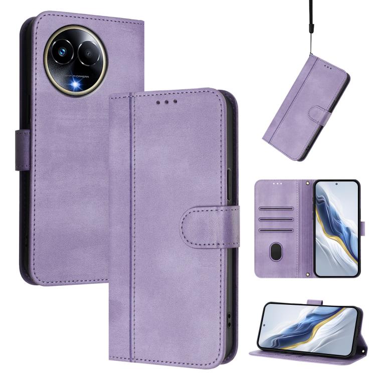 Line Splicing Buckle Retro Leather Phone Case, For Realme 11 5G Global / C67 5G India, For Realme 11 4G Global, For Realme GT5 240W / GT5, For Realme Narzo 60 Pro Global, For Realme C65 4G Global, For Realme C55 4G Global / Narzo N55                   ...