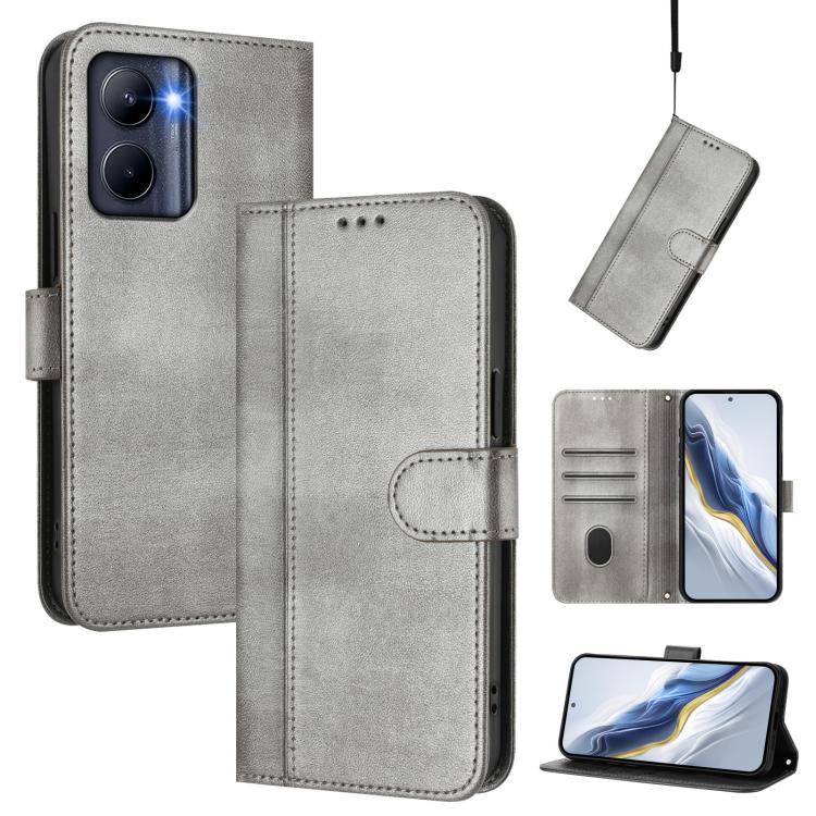 Line Splicing Buckle Retro Leather Phone Case, For Realme 11 5G Global / C67 5G India, For Realme 11 4G Global, For Realme GT5 240W / GT5, For Realme Narzo 60 Pro Global, For Realme C65 4G Global, For Realme C55 4G Global / Narzo N55                   ...