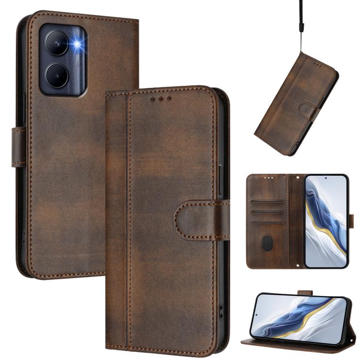 Line Splicing Buckle Retro Leather Phone Case, For Realme 11 5G Global / C67 5G India, For Realme 11 4G Global, For Realme GT5 240W / GT5, For Realme Narzo 60 Pro Global, For Realme C65 4G Global, For Realme C55 4G Global / Narzo N55                   ...