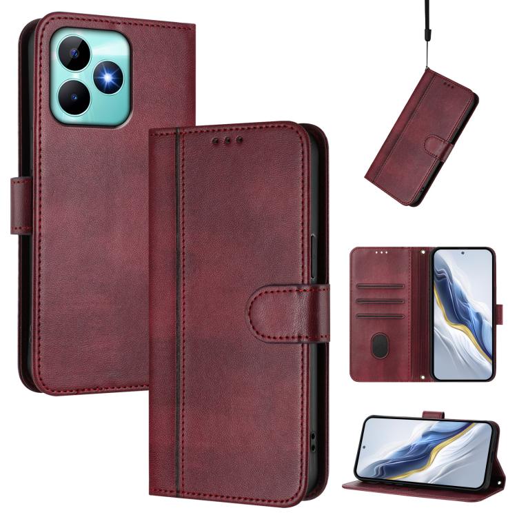 Line Splicing Buckle Retro Leather Phone Case, For Realme GT 7 Pro / GT7 Pro Racing, For Realme C63 5G Global, For Realme 12 5G / 12x 5G / C65 5G Global, For Realme 13 4G / 12 4G / P1 5G Global, For Realme C61 4G / C63 4G Global, For Realme 13+ 5G Glob...