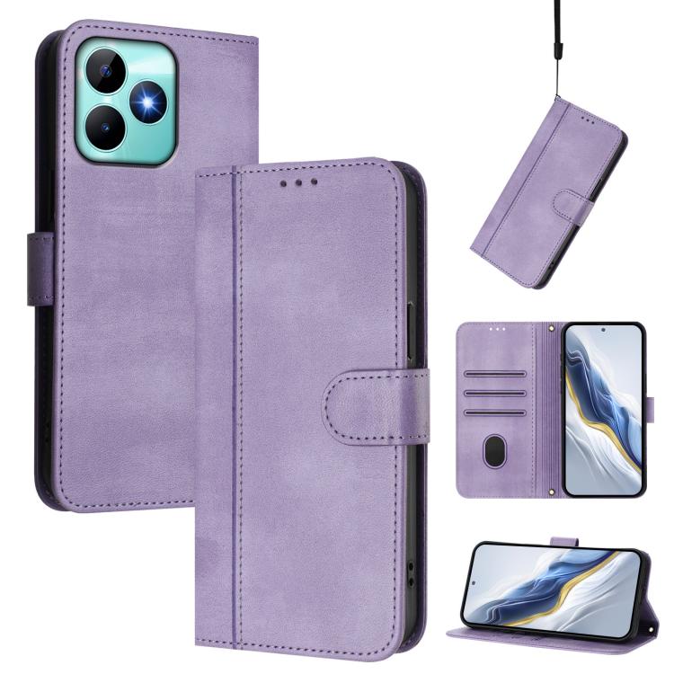 Line Splicing Buckle Retro Leather Phone Case, For Realme GT 7 Pro / GT7 Pro Racing, For Realme C63 5G Global, For Realme 12 5G / 12x 5G / C65 5G Global, For Realme 13 4G / 12 4G / P1 5G Global, For Realme C61 4G / C63 4G Global, For Realme 13+ 5G Glob...