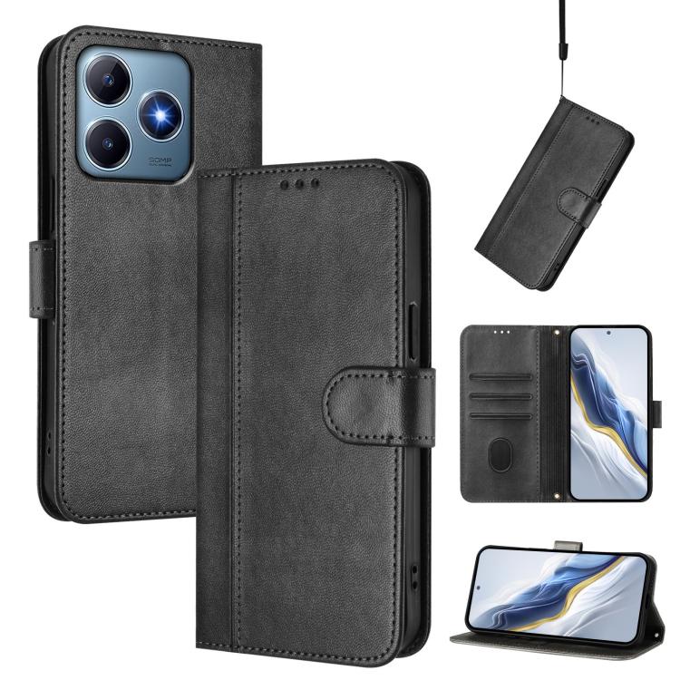 Line Splicing Buckle Retro Leather Phone Case, For Realme GT 7 Pro / GT7 Pro Racing, For Realme C63 5G Global, For Realme 12 5G / 12x 5G / C65 5G Global, For Realme 13 4G / 12 4G / P1 5G Global, For Realme C61 4G / C63 4G Global, For Realme 13+ 5G Glob...