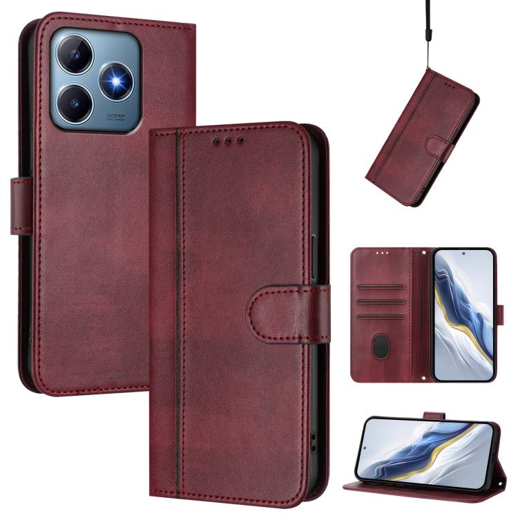 Line Splicing Buckle Retro Leather Phone Case, For Realme GT 7 Pro / GT7 Pro Racing, For Realme C63 5G Global, For Realme 12 5G / 12x 5G / C65 5G Global, For Realme 13 4G / 12 4G / P1 5G Global, For Realme C61 4G / C63 4G Global, For Realme 13+ 5G Glob...