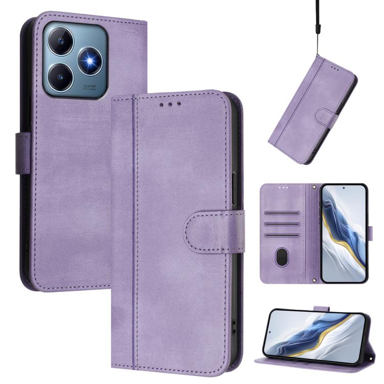 Line Splicing Buckle Retro Leather Phone Case, For Realme GT 7 Pro / GT7 Pro Racing, For Realme C63 5G Global, For Realme 12 5G / 12x 5G / C65 5G Global, For Realme 13 4G / 12 4G / P1 5G Global, For Realme C61 4G / C63 4G Global, For Realme 13+ 5G Glob...