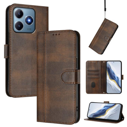 Line Splicing Buckle Retro Leather Phone Case, For Realme GT 7 Pro / GT7 Pro Racing, For Realme C63 5G Global, For Realme 12 5G / 12x 5G / C65 5G Global, For Realme 13 4G / 12 4G / P1 5G Global, For Realme C61 4G / C63 4G Global, For Realme 13+ 5G Glob...