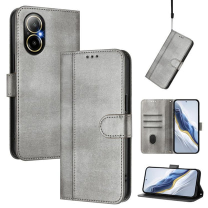 Line Splicing Buckle Retro Leather Phone Case, For Realme GT 7 Pro / GT7 Pro Racing, For Realme C63 5G Global, For Realme 12 5G / 12x 5G / C65 5G Global, For Realme 13 4G / 12 4G / P1 5G Global, For Realme C61 4G / C63 4G Global, For Realme 13+ 5G Glob...