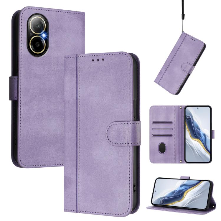 Line Splicing Buckle Retro Leather Phone Case, For Realme GT 7 Pro / GT7 Pro Racing, For Realme C63 5G Global, For Realme 12 5G / 12x 5G / C65 5G Global, For Realme 13 4G / 12 4G / P1 5G Global, For Realme C61 4G / C63 4G Global, For Realme 13+ 5G Glob...
