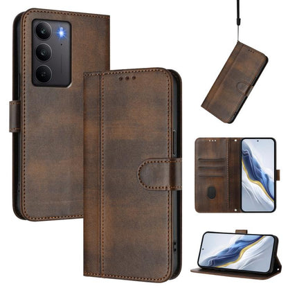 Line Splicing Buckle Retro Leather Phone Case, For Realme P4 5G, For Realme 15T 5G Global, For Realme 15 5G / 15 Pro 5G Global, For Realme C71 4G Global, For Realme V70 5G / C75 5G, For Realme Narzo 80 Pro / 14 Pro 5G India                             ...