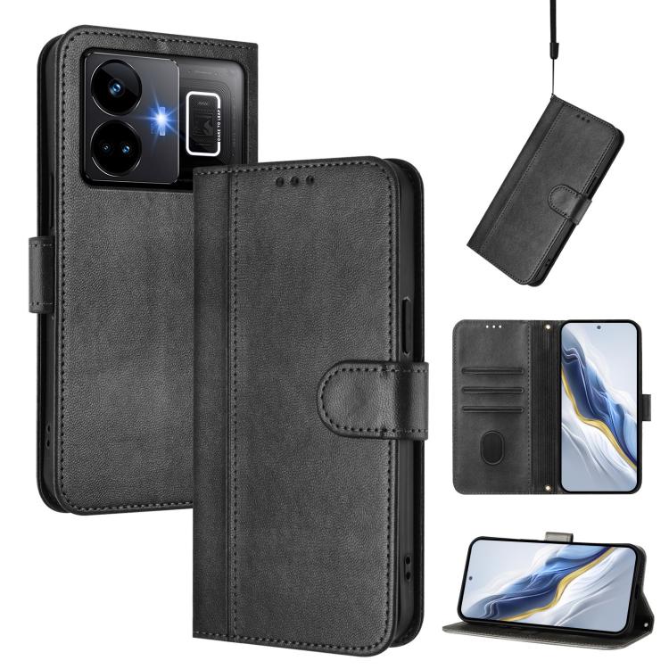 Line Splicing Buckle Retro Leather Phone Case, For Realme 11 5G Global / C67 5G India, For Realme 11 4G Global, For Realme GT5 240W / GT5, For Realme Narzo 60 Pro Global, For Realme C65 4G Global, For Realme C55 4G Global / Narzo N55                   ...