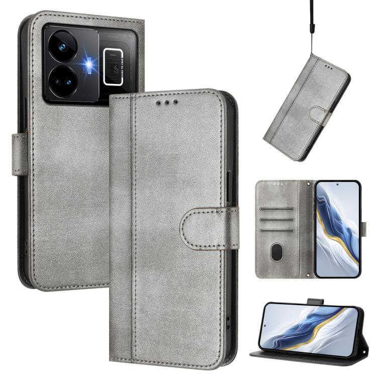 Line Splicing Buckle Retro Leather Phone Case, For Realme 11 5G Global / C67 5G India, For Realme 11 4G Global, For Realme GT5 240W / GT5, For Realme Narzo 60 Pro Global, For Realme C65 4G Global, For Realme C55 4G Global / Narzo N55                   ...