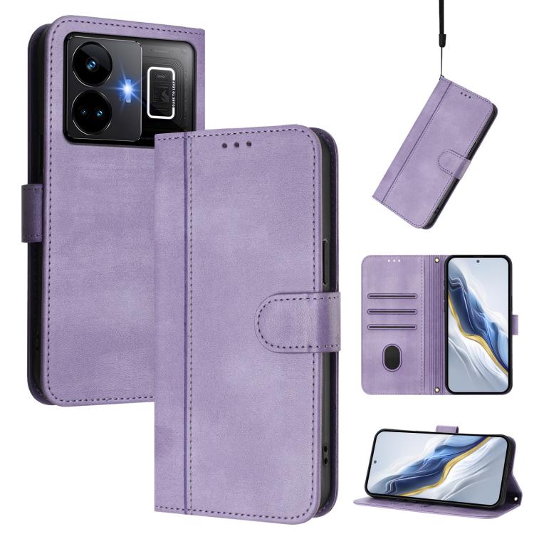 Line Splicing Buckle Retro Leather Phone Case, For Realme 11 5G Global / C67 5G India, For Realme 11 4G Global, For Realme GT5 240W / GT5, For Realme Narzo 60 Pro Global, For Realme C65 4G Global, For Realme C55 4G Global / Narzo N55                   ...