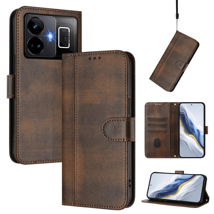 Line Splicing Buckle Retro Leather Phone Case, For Realme 11 5G Global / C67 5G India, For Realme 11 4G Global, For Realme GT5 240W / GT5, For Realme Narzo 60 Pro Global, For Realme C65 4G Global, For Realme C55 4G Global / Narzo N55                   ...