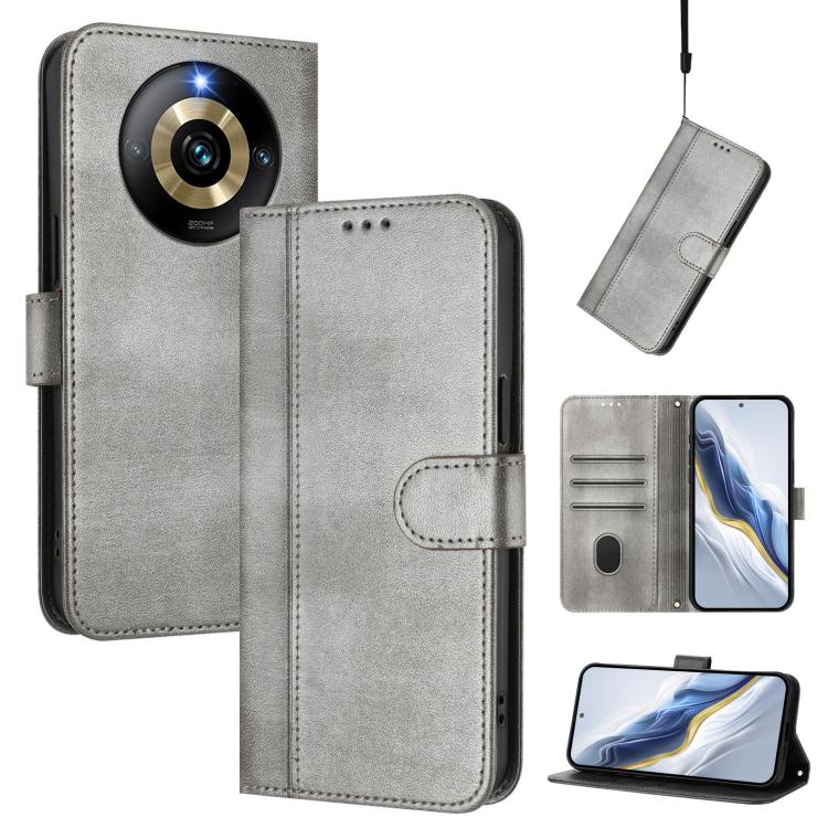 Line Splicing Buckle Retro Leather Phone Case, For Realme 11 5G Global / C67 5G India, For Realme 11 4G Global, For Realme GT5 240W / GT5, For Realme Narzo 60 Pro Global, For Realme C65 4G Global, For Realme C55 4G Global / Narzo N55                   ...