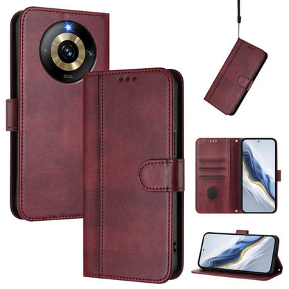 Line Splicing Buckle Retro Leather Phone Case, For Realme 11 5G Global / C67 5G India, For Realme 11 4G Global, For Realme GT5 240W / GT5, For Realme Narzo 60 Pro Global, For Realme C65 4G Global, For Realme C55 4G Global / Narzo N55                   ...
