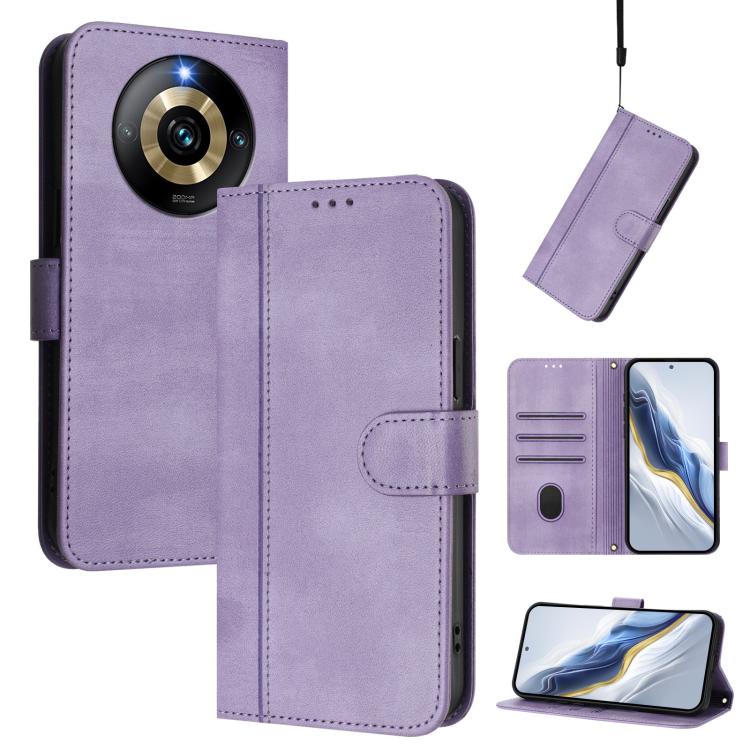 Line Splicing Buckle Retro Leather Phone Case, For Realme 11 5G Global / C67 5G India, For Realme 11 4G Global, For Realme GT5 240W / GT5, For Realme Narzo 60 Pro Global, For Realme C65 4G Global, For Realme C55 4G Global / Narzo N55                   ...