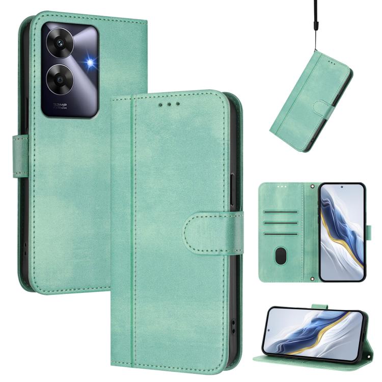 Line Splicing Buckle Retro Leather Phone Case, For Realme GT 7 Pro / GT7 Pro Racing, For Realme C63 5G Global, For Realme 12 5G / 12x 5G / C65 5G Global, For Realme 13 4G / 12 4G / P1 5G Global, For Realme C61 4G / C63 4G Global, For Realme 13+ 5G Glob...