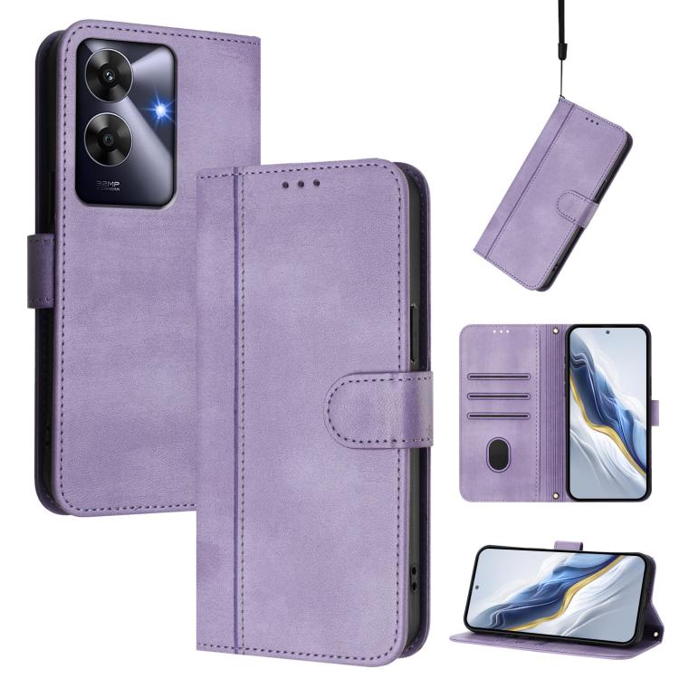 Line Splicing Buckle Retro Leather Phone Case, For Realme GT 7 Pro / GT7 Pro Racing, For Realme C63 5G Global, For Realme 12 5G / 12x 5G / C65 5G Global, For Realme 13 4G / 12 4G / P1 5G Global, For Realme C61 4G / C63 4G Global, For Realme 13+ 5G Glob...
