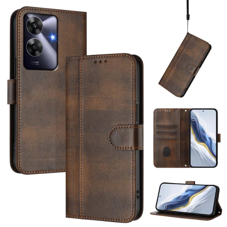 Line Splicing Buckle Retro Leather Phone Case, For Realme GT 7 Pro / GT7 Pro Racing, For Realme C63 5G Global, For Realme 12 5G / 12x 5G / C65 5G Global, For Realme 13 4G / 12 4G / P1 5G Global, For Realme C61 4G / C63 4G Global, For Realme 13+ 5G Glob...