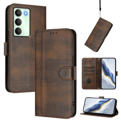 Line Splicing Buckle Retro Leather Phone Case, For Realme P4 5G, For Realme 15T 5G Global, For Realme 15 5G / 15 Pro 5G Global, For Realme C71 4G Global, For Realme V70 5G / C75 5G, For Realme Narzo 80 Pro / 14 Pro 5G India                             ...