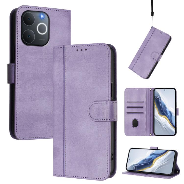 Line Splicing Buckle Retro Leather Phone Case, For Realme P4x 5G / OnePlus Nord CE6 Lite, For Realme 16T 5G Global, For Realme C100 5G, For Realme P4 Power 5G, For Realme Note 80 4G Global, For Realme C83 5G India, For Realme 16 5G Global              ...